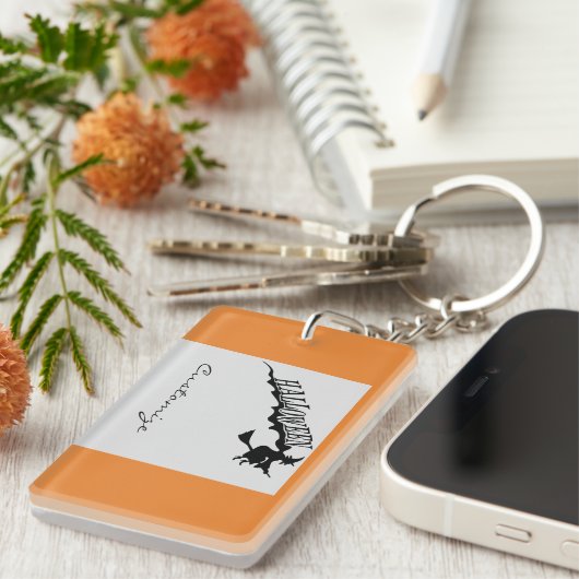 Scary Witch Riding Broom Thunder_Cove Halloween Sleutelhanger (Voorkant Rechts)