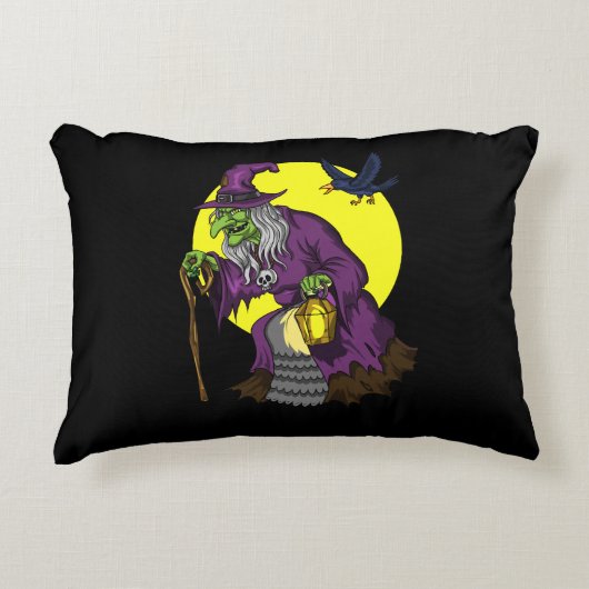 Scary Witch Spooky Raven Halloween Accent Kussen (Voorkant)