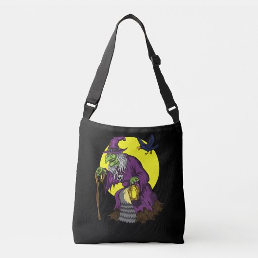Scary Witch Spooky Raven Halloween Crossbody Tas (Voorkant)