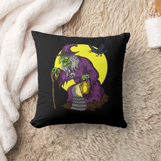Scary Witch Spooky Raven Halloween Kussen (Deken)