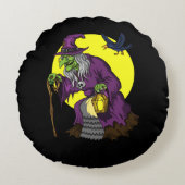 Scary Witch Spooky Raven Halloween Rond Kussen (Voorkant)