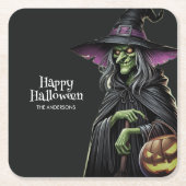 Scary Witch thema Halloween Kartonnen Onderzetters (Voorkant)