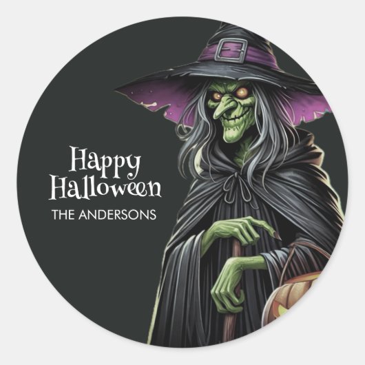 Scary Witch thema Halloween Ronde Sticker (Voorkant)