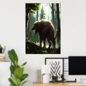 Scary wolf beast in het bos | AI Art Poster (Thuiskantoor)