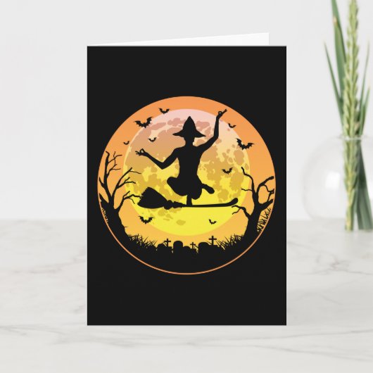 Scary Yoga Witch Creepy Moon Halloween Gifts Kaart (Voorkant)