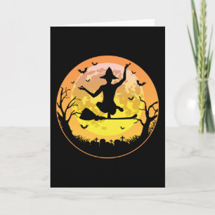 Scary Yoga Witch Creepy Moon Halloween Gifts Kaart