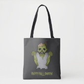 Scary Zombie Cartoon & Happy Halloween Text Tote Bag (Voorkant)