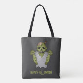 Scary Zombie Cartoon & Happy Halloween Text Tote Bag (Achterkant)
