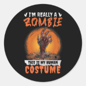 Scary Zombie Funny Halloween Kostuum Creepy Grave Ronde Sticker (Voorkant)
