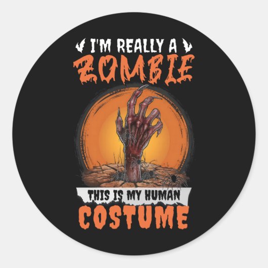 Scary Zombie Funny Halloween Kostuum Creepy Grave Ronde Sticker (Voorkant)
