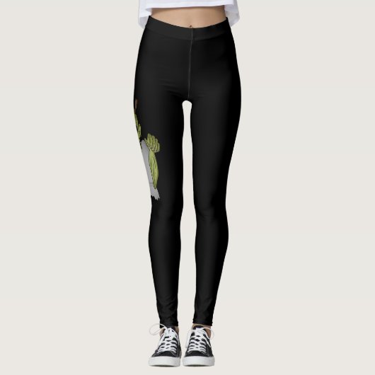 Scary Zombie Illustration for Halloween on Black Leggings (Voorkant)