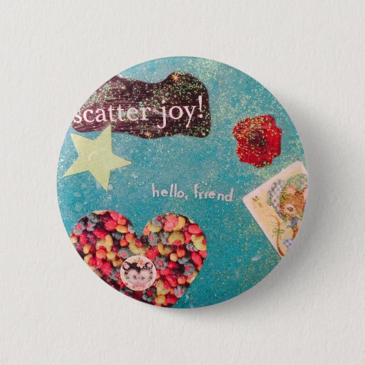 Scatter Joy. Collage Glitter Pin Ronde Button 5,7 Cm (Voorkant)