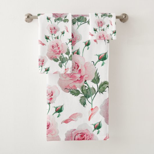 Scatter Pink Roses Pattern Bad Handdoek (Insitu)