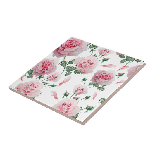 Scatter Pink Roses Pattern Tegeltje (Zijkant)