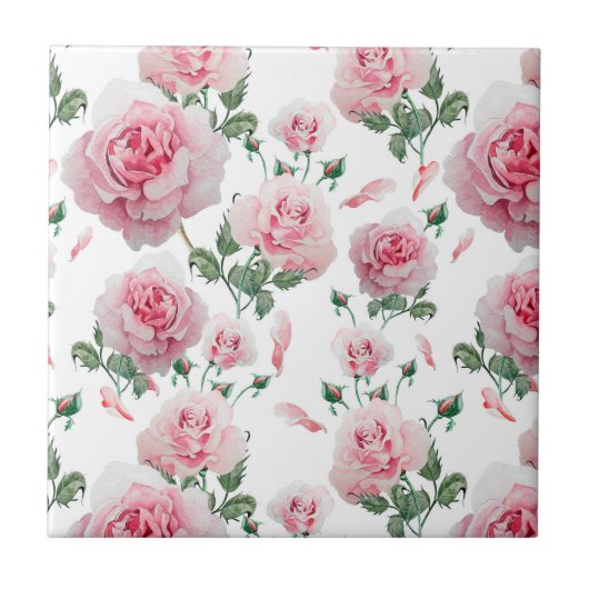 Scatter Pink Roses Pattern Tegeltje (Voorkant)