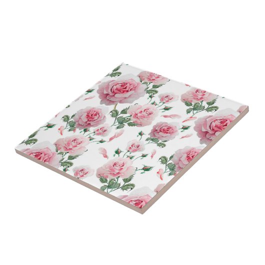 Scatter Pink Roses Pattern Tegeltje (Zijkant)