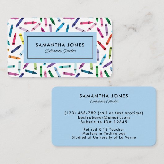 Scattered Crayons Substitute Teacher Contact Info Visitekaartje (Voorkant / Achterkant)