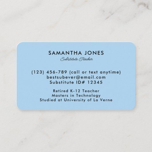 Scattered Crayons Substitute Teacher Contact Info Visitekaartje (Achterkant)