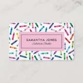 Scattered Crayons Substitute Teacher Contact Info Visitekaartje (Voorkant)
