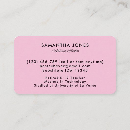 Scattered Crayons Substitute Teacher Contact Info Visitekaartje (Achterkant)