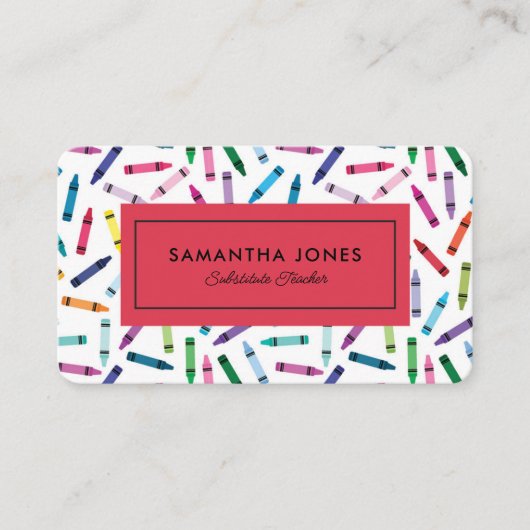 Scattered Crayons Substitute Teacher Contact Info Visitekaartje (Voorkant)