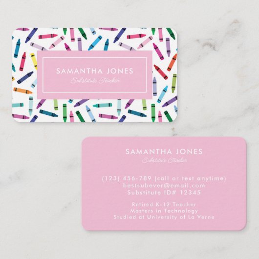 Scattered Crayons Substitute Teacher Contact Info Visitekaartje (Voorkant / Achterkant)