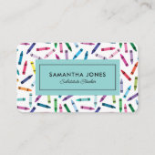 Scattered Crayons Substitute Teacher Contact Info Visitekaartje (Voorkant)