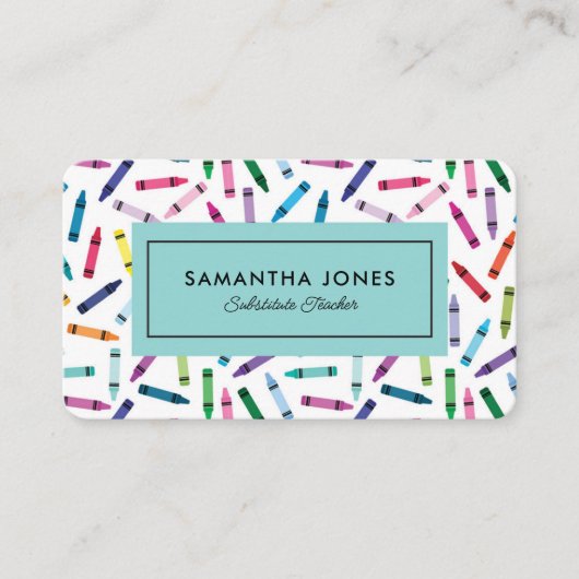 Scattered Crayons Substitute Teacher Contact Info Visitekaartje (Voorkant)