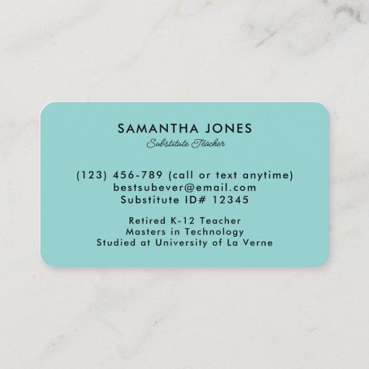 Scattered Crayons Substitute Teacher Contact Info Visitekaartje (Achterkant)