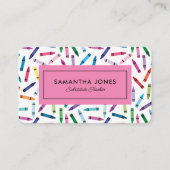 Scattered Crayons Substitute Teacher Contact Info Visitekaartje (Voorkant)
