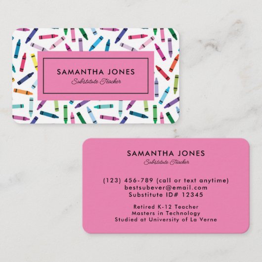 Scattered Crayons Substitute Teacher Contact Info Visitekaartje (Voorkant / Achterkant)