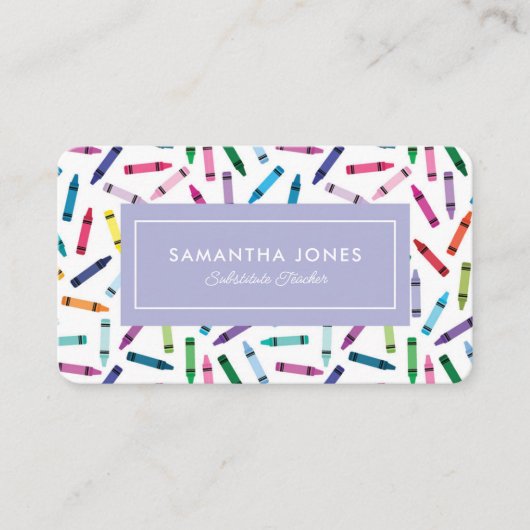 Scattered Crayons Substitute Teacher Contact Info Visitekaartje (Voorkant)