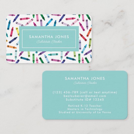 Scattered Crayons Substitute Teacher Contact Info Visitekaartje (Voorkant / Achterkant)