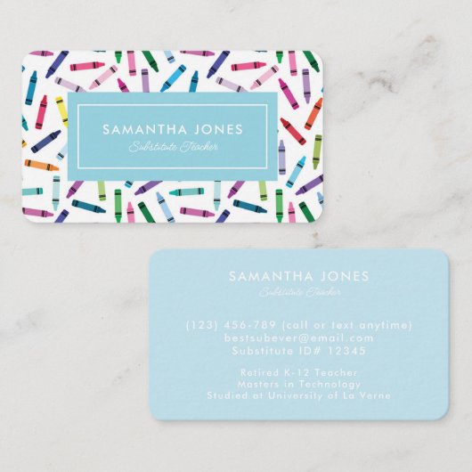 Scattered Crayons Substitute Teacher Contact Info Visitekaartje (Voorkant / Achterkant)