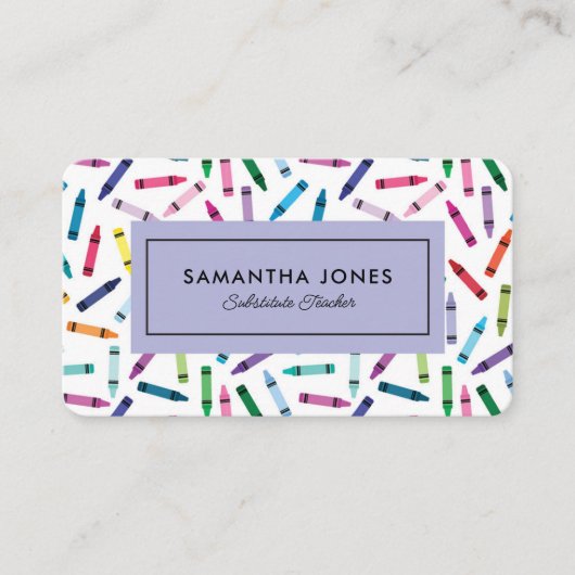 Scattered Crayons Substitute Teacher Contact Info Visitekaartje (Voorkant)