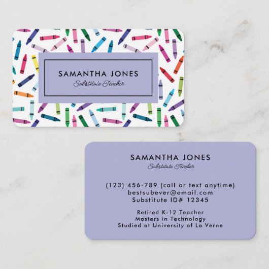 Scattered Crayons Substitute Teacher Contact Info Visitekaartje (Voorkant / Achterkant)