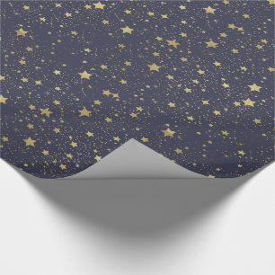 Scattered Gold Navy Blue Stars Cadeaupapier