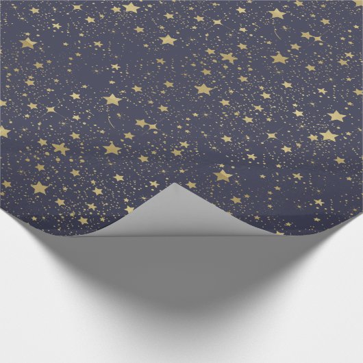 Scattered Gold Navy Blue Stars Cadeaupapier (Hoek)