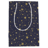 Scattered Gold Navy Blue Stars Medium Cadeauzakje (Voorkant)