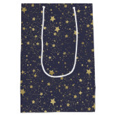 Scattered Gold Navy Blue Stars Medium Cadeauzakje (Achterkant)
