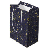Scattered Gold Navy Blue Stars Medium Cadeauzakje (Achterkant Gekanteld)