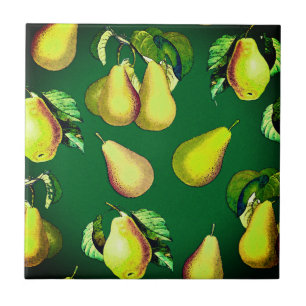 Scattered Pear Print op Emerald Green Ceramic Til Tegeltje