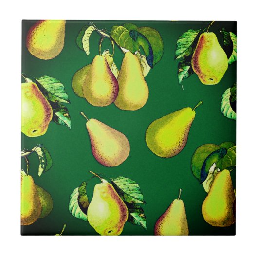 Scattered Pear Print op Emerald Green Ceramic Til Tegeltje (Voorkant)
