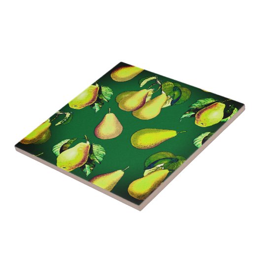 Scattered Pear Print op Emerald Green Ceramic Til Tegeltje (Zijkant)