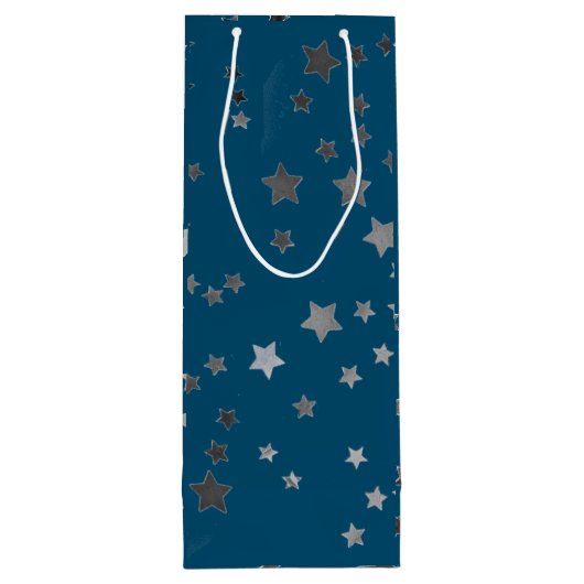 Scattered Stars Pattern on Blue Wijn Cadeautas (Achterkant)