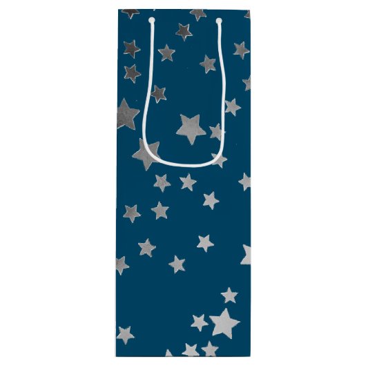 Scattered Stars Pattern on Blue Wijn Cadeautas (Voorkant)