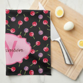 Scattered Waterverf Cherries Monogrammed Theedoek (Quarter Fold)