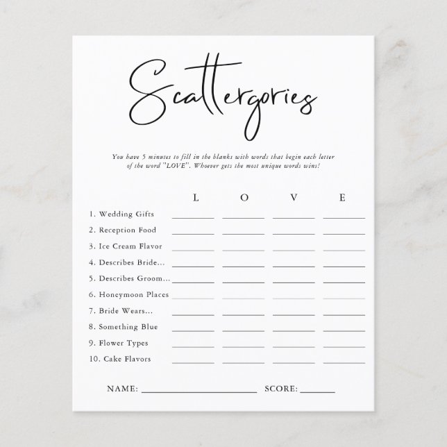 Scattergories | Bruidsfeest spel (Voorkant)