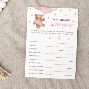 Scattergories Game Baby shower Teddy Bear Kaart