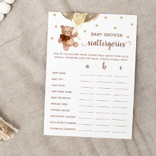 Scattergories Spel Baby Shower Teddy Beer Kaart